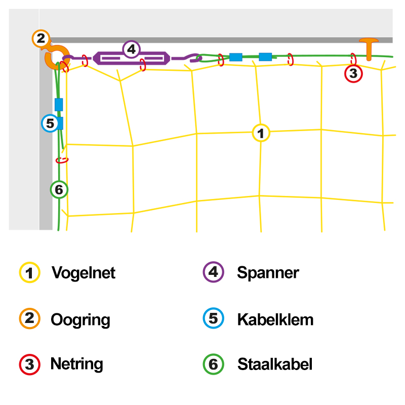 Vogelnet 5 x 5 meter zwart (maaswijdte: 50mm) - Afbeelding 2